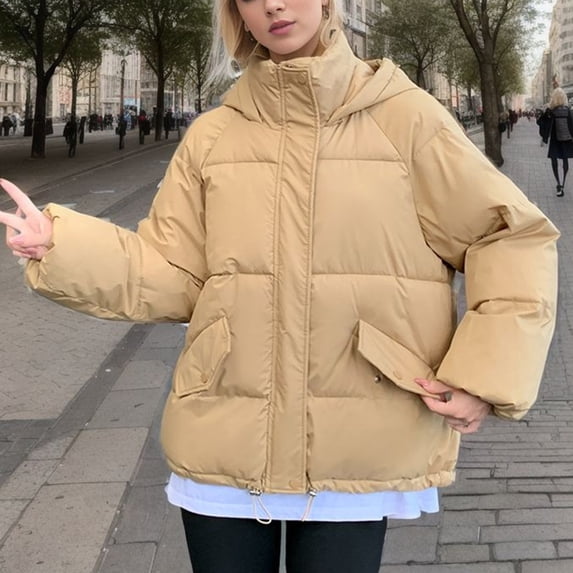 EGNMCR Womens Cropped Puffer Jackets Long Sleeve Stand Collar Coats Quilted Zipper Outerwear Fall Winter