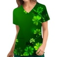 thumbnail image 1 of EGNMCR Womens St. Patrick's Day Nursing Scrub Tops Irish Printed Short Sleeve Gnome Green Working Uniform V Neck Workwear Blouse T-shirt, 1 of 5
