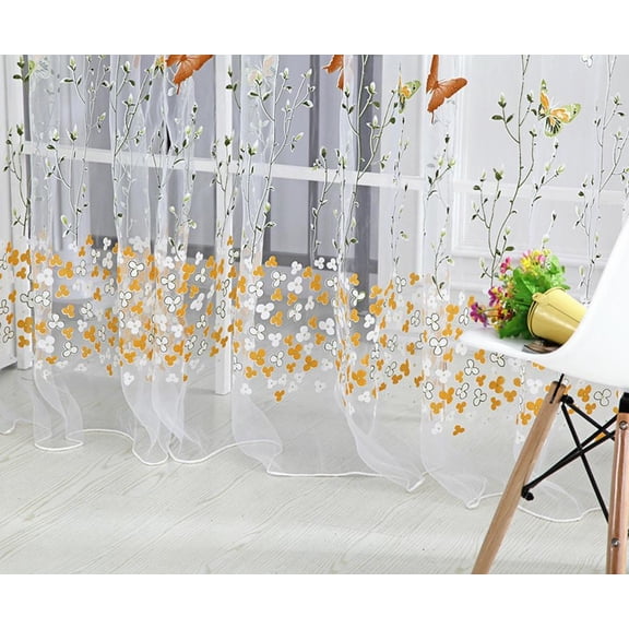 SDJMa 106.2*39.4 Beautiful Butterfly Pattern Sheer Door Balcony Window Screen Curtain Tulle Panel Voile Decorative Drapes Valance
