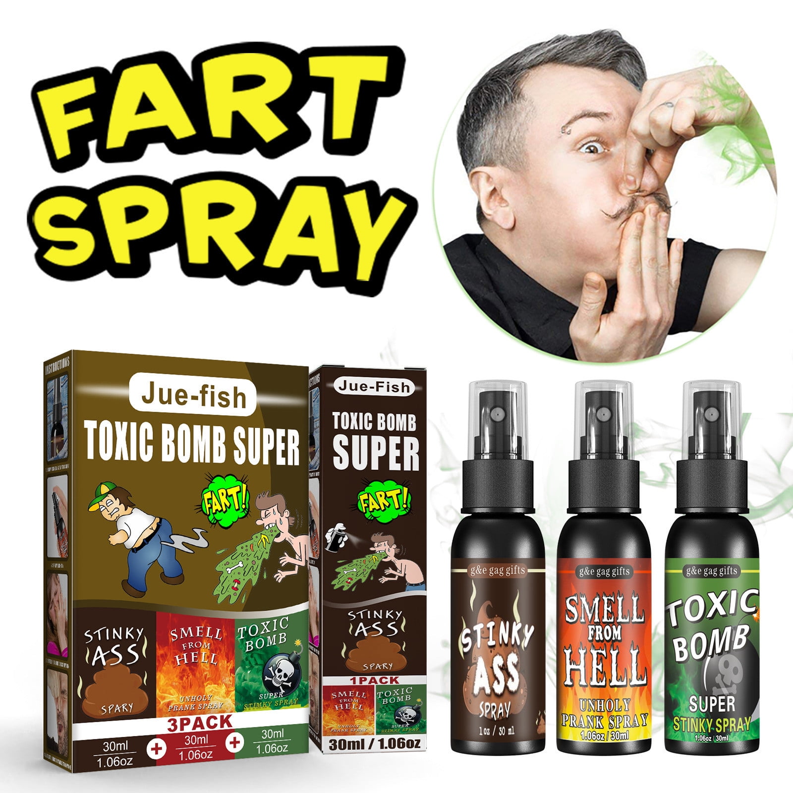 G&E PRODUCTS - Gag Gifts 2 Pack Stinky Fart Spray - Plus 1 bottle of of  Stinky Hand Gel Prank - Leaves Hand Smelling Gross