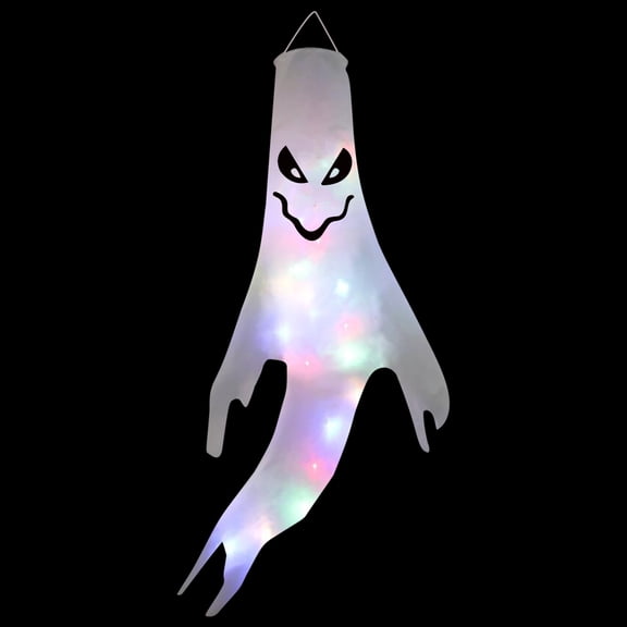 SDJMa 47 Inch Halloween Ghost Windsocks Hanging Decoration Flying Windsocks Halloween Flag Outdoor Tree Decorations with LED Light for Yard Garden Party Supplies