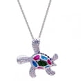 thumbnail image 1 of EQWLJWE 925 Sterling Silver Created Blue Opal Sea Turtle Pendant Necklace 18, Birthstone Health and Longevity Gift Jewelry for Women, 1 of 2