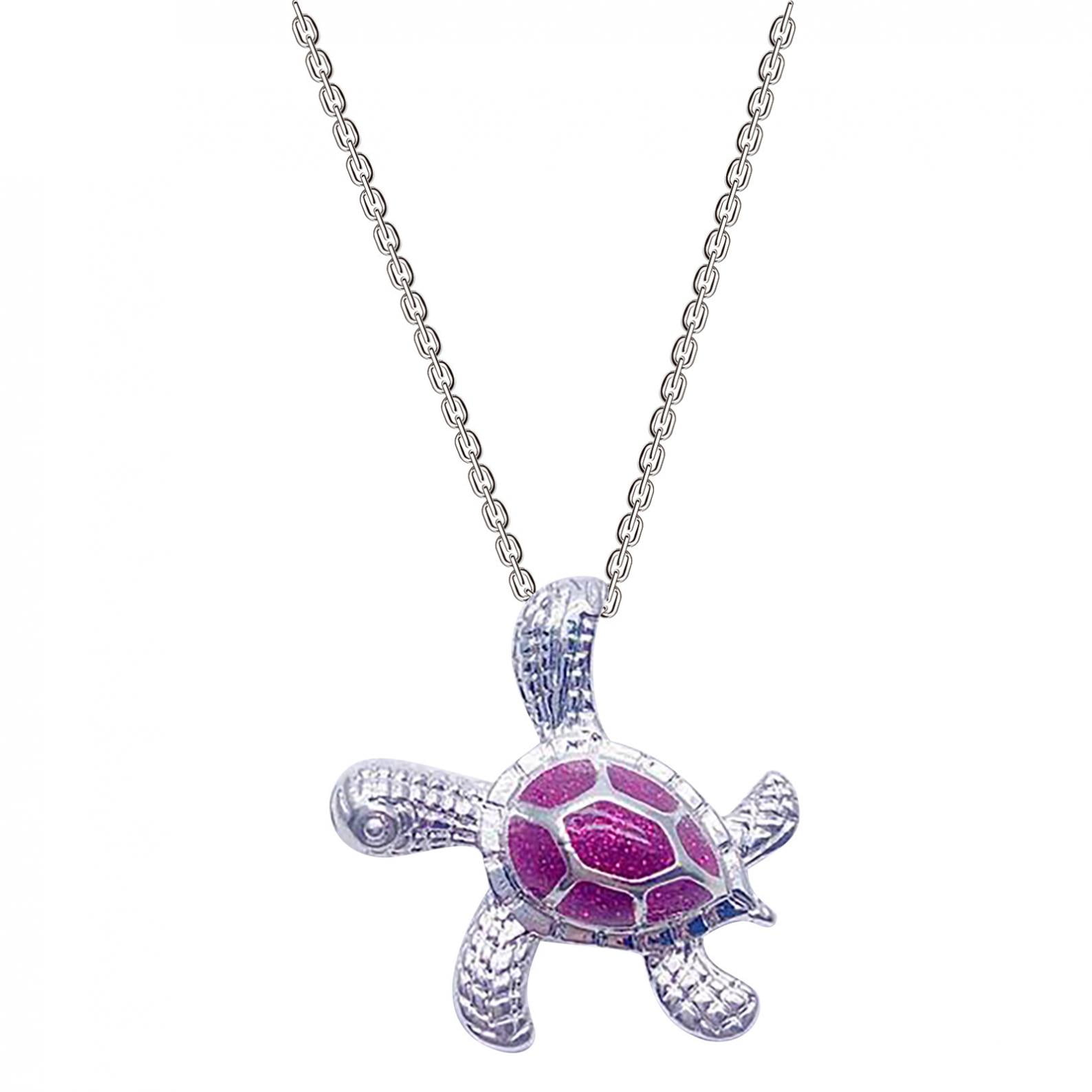 Sea Turtle Pendant Necklace – Blue Opal & Sterling Silver Plated – Birthstone Jewelry For Women