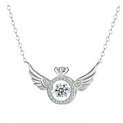 SDJMA EQWLJWE Angel Wings Necklace,Women Fashion Love Heart Diamond Pendant Necklace Mother's Day Brithday Anniversary Gift Jewelry