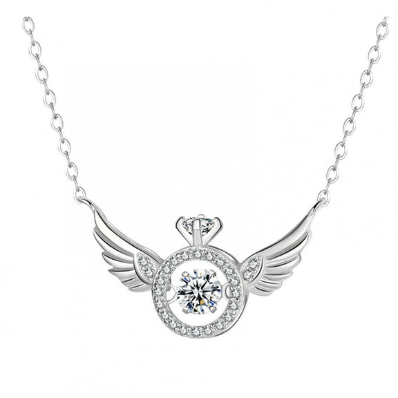 EQWLJWE Angel Wings Necklace,Women Fashion Love Heart Diamond Pendant Necklace Mother's Day Brithday Anniversary Gift Jewelry