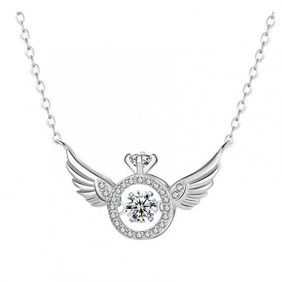 EQWLJWE Angel Wings Necklace,Women Fashion Love Heart Diamond Pendant Necklace Mother's Day Brithday Anniversary Gift Jewelry