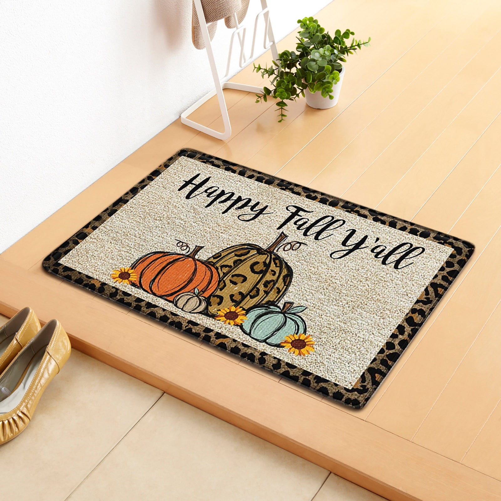  Fall Round Area Rug 4ft White Pumpkin Floor Carpets Indoor Floor  Area Mat Stain-Proof Mat Non-Skid Rugs for Living Room Dining Kitchen  Bedroom Nursery, Harvest Leaves Wheat Wooden Thanksgiving Decor 