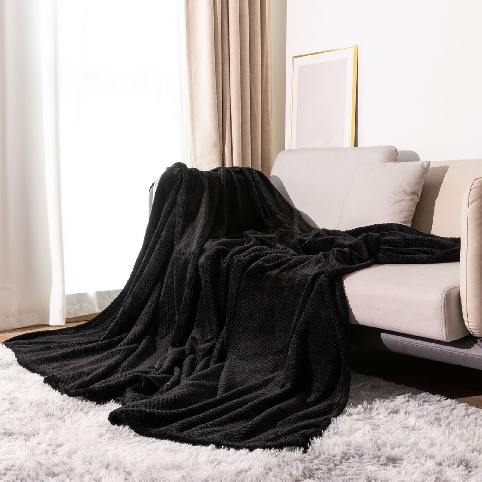 U UQUI Black Throw Blankets for Couch 50x60 - Anti-Static Fleece Blankets  Throw Size - Cozy Bed Blankets Microfiber Dual Sided Fuzzy Throw Fit Sofa