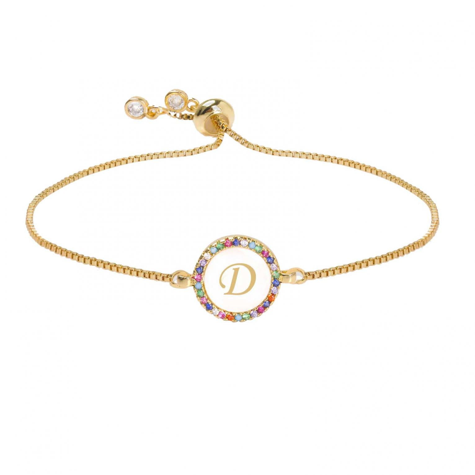 Gold Initial Bracelets for Women Girls, Dainty 14K Gold Filled Layered Beaded Letter Initial Bracelet Personalized 26 Alphabet Disc Monogram Charm