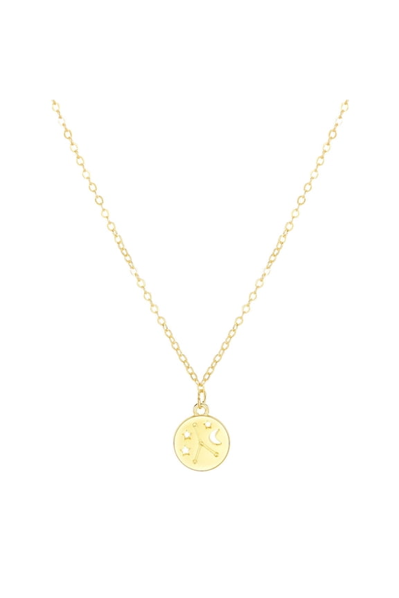 Gold Necklace Coin Disc Zodiac 12 Constellation Star Connected Engraved Horoscope Sign Astrology Pendant 18K Gold Plated Chain Dainty Personalized Simple Jewelry