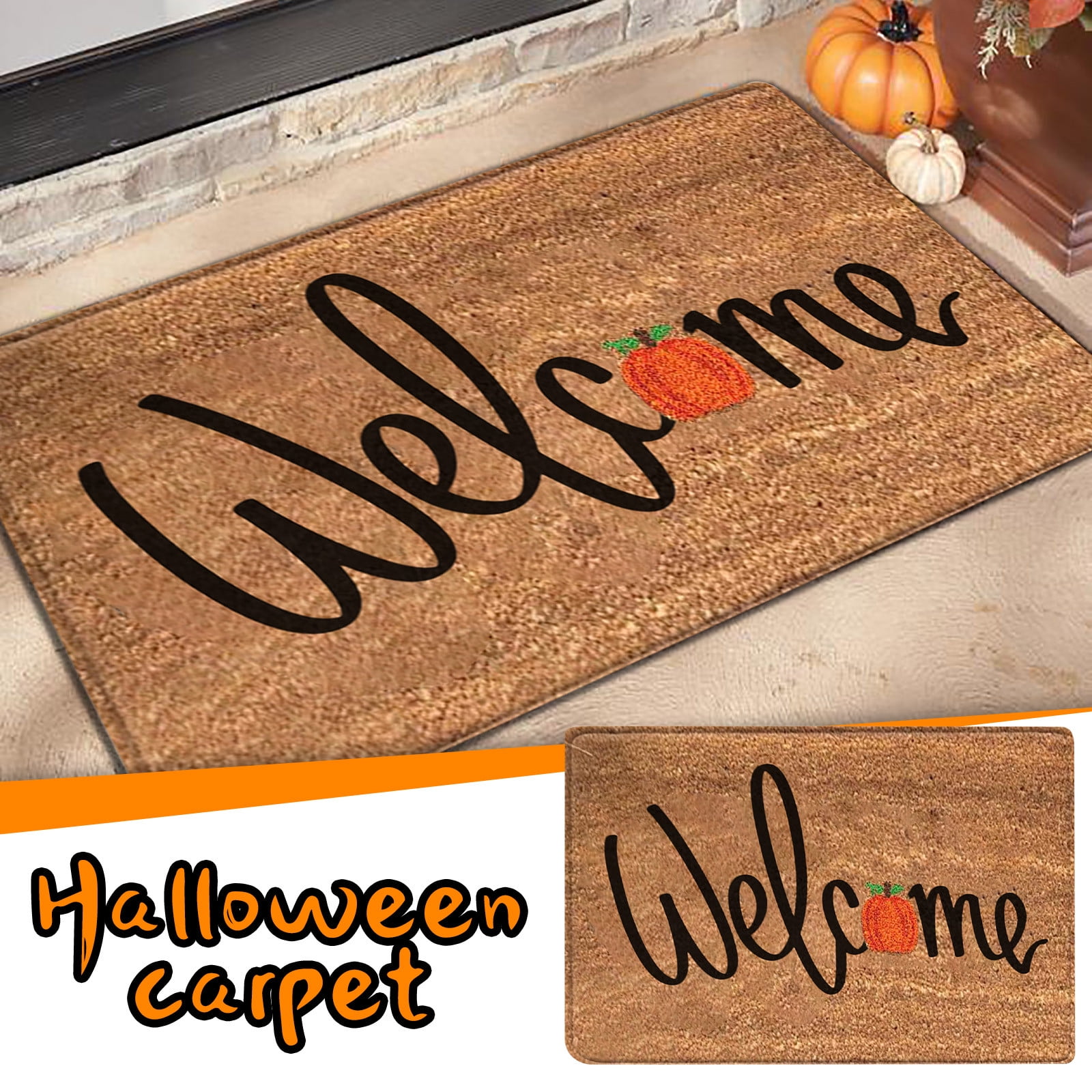 Clearance! EQWLJWE Halloween Doormat Welcome Mat, Outdoor Mat, Large Front Door Mat Indoor Entrance Mat, Back Door Mat Outdoor Entrance, Front Porch Rug Farmhouse Home Fall, 24x16, Brown