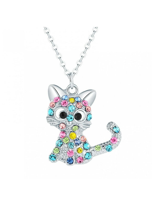 Clearance! EQWLJWE Kitty Cat Pendant Necklace Jewelry for Women Girls Cat Lover Gifts Daughter Loved Necklace 18+2.4 inch Chain