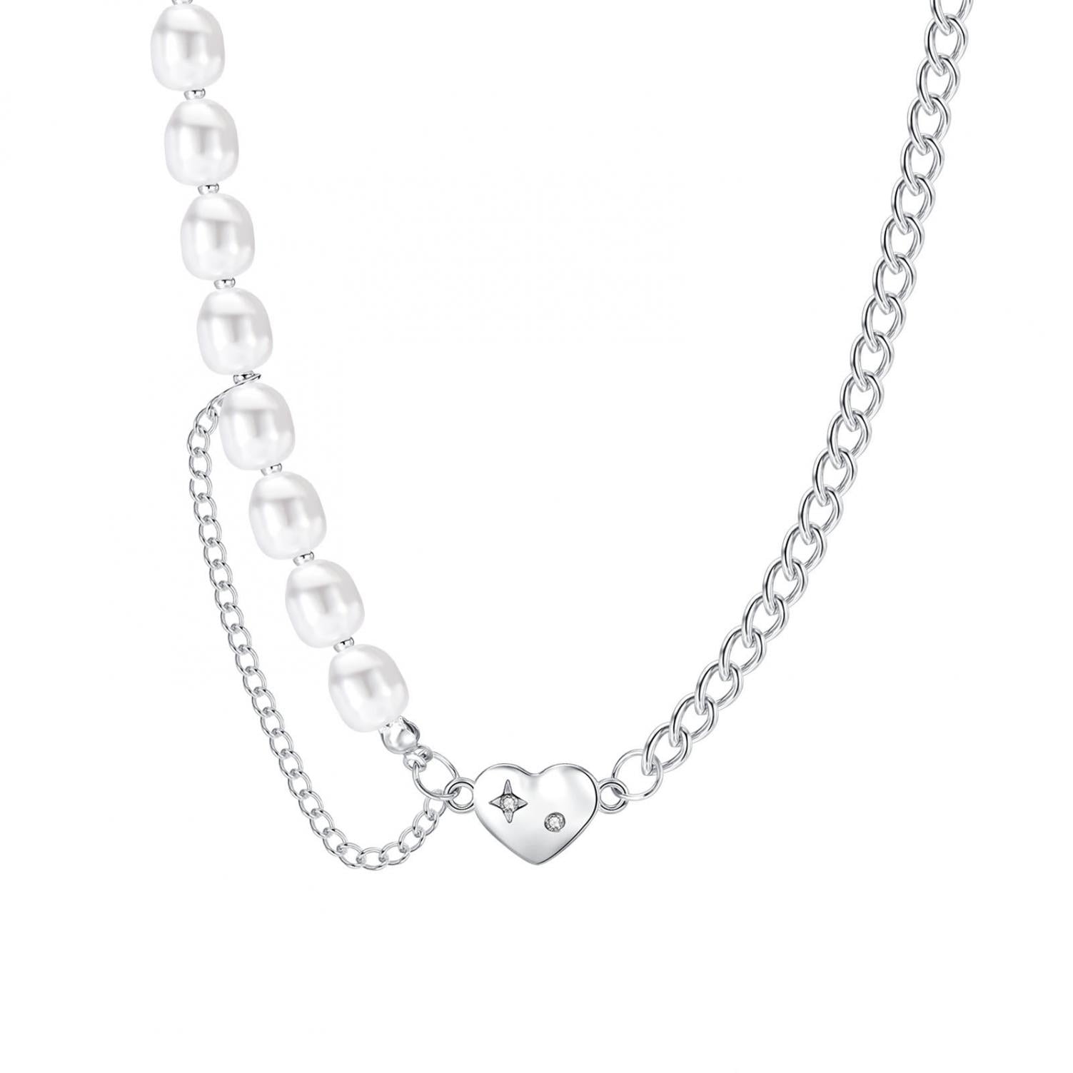 ■ENGBROX■ pave heart pearl necklace EBNL23059SV 新世界独家] peace heart pearl necklace 项链set - engbrox