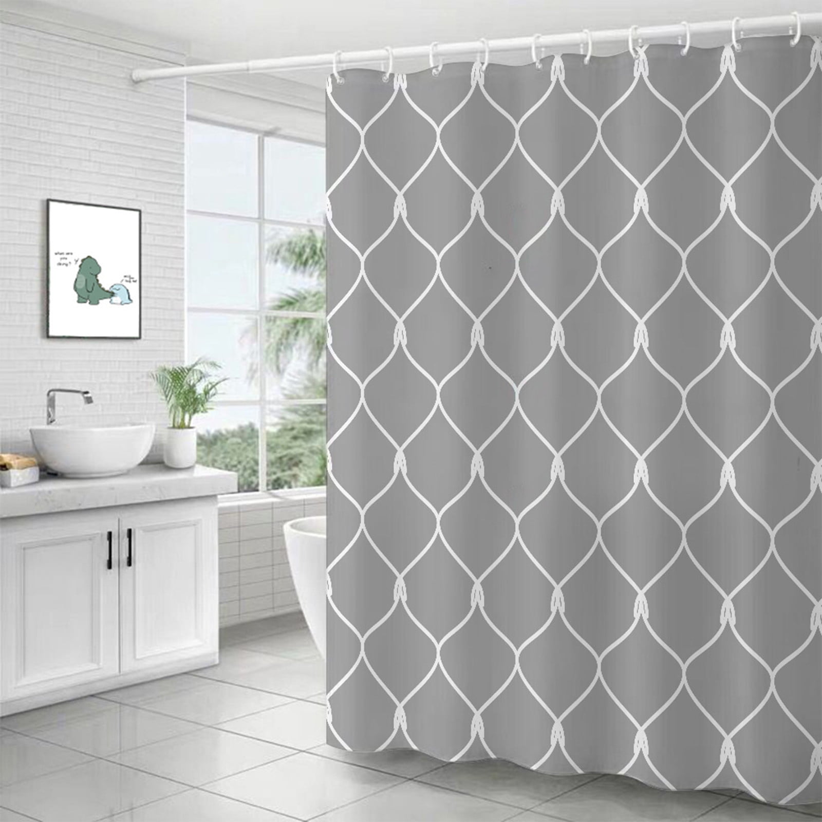 Clearance! EQWLJWE Polyester Fabric Modern Geometric Print Shower Curtain  with 12 Hooks for Master and Guest Bathroom - Machine Washable & Water
