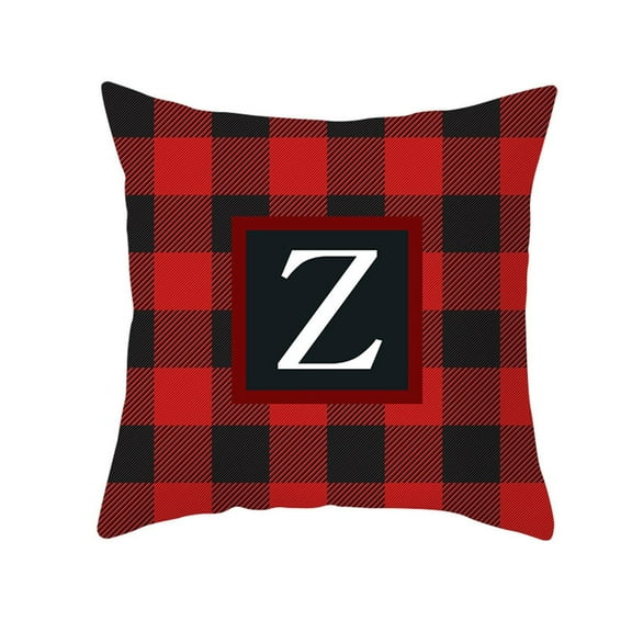 SDJMa Red and Black Buffalo Check Plaid Pillow Cover Farmhouse Home Decor Square Letter Monogram Throw Cushion Case for Car Couch Sofa 18 x 18 Inch Linen Pillowcase