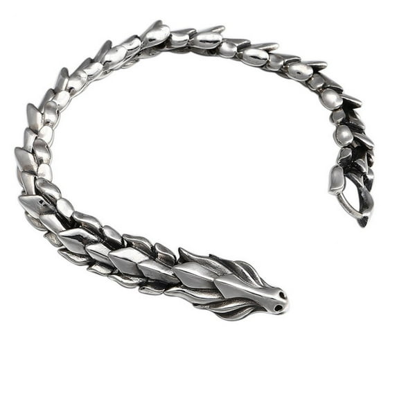 SDJMa Sterling Silver Dragon Bracelet for Men,Chain Dragon Head Fine Massiv with Ring Clasp Made of 925 Sterling Silver, Adjustable Dragon Bracelet for Men