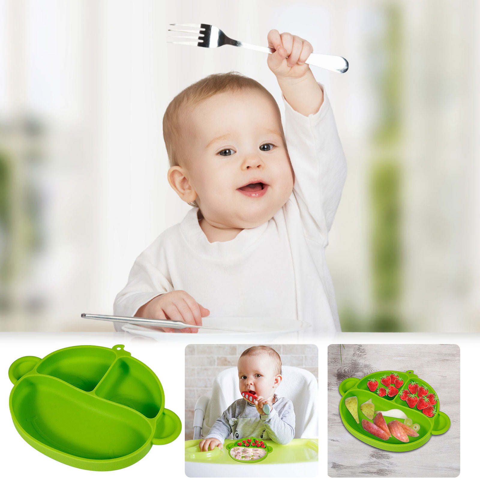 WeeSprout Suction Plates with Lids for Babies & Toddlers - 100% Silicone, Plates Stay Put with Suction Feature, Divided Design, Microwave, Dishwasher