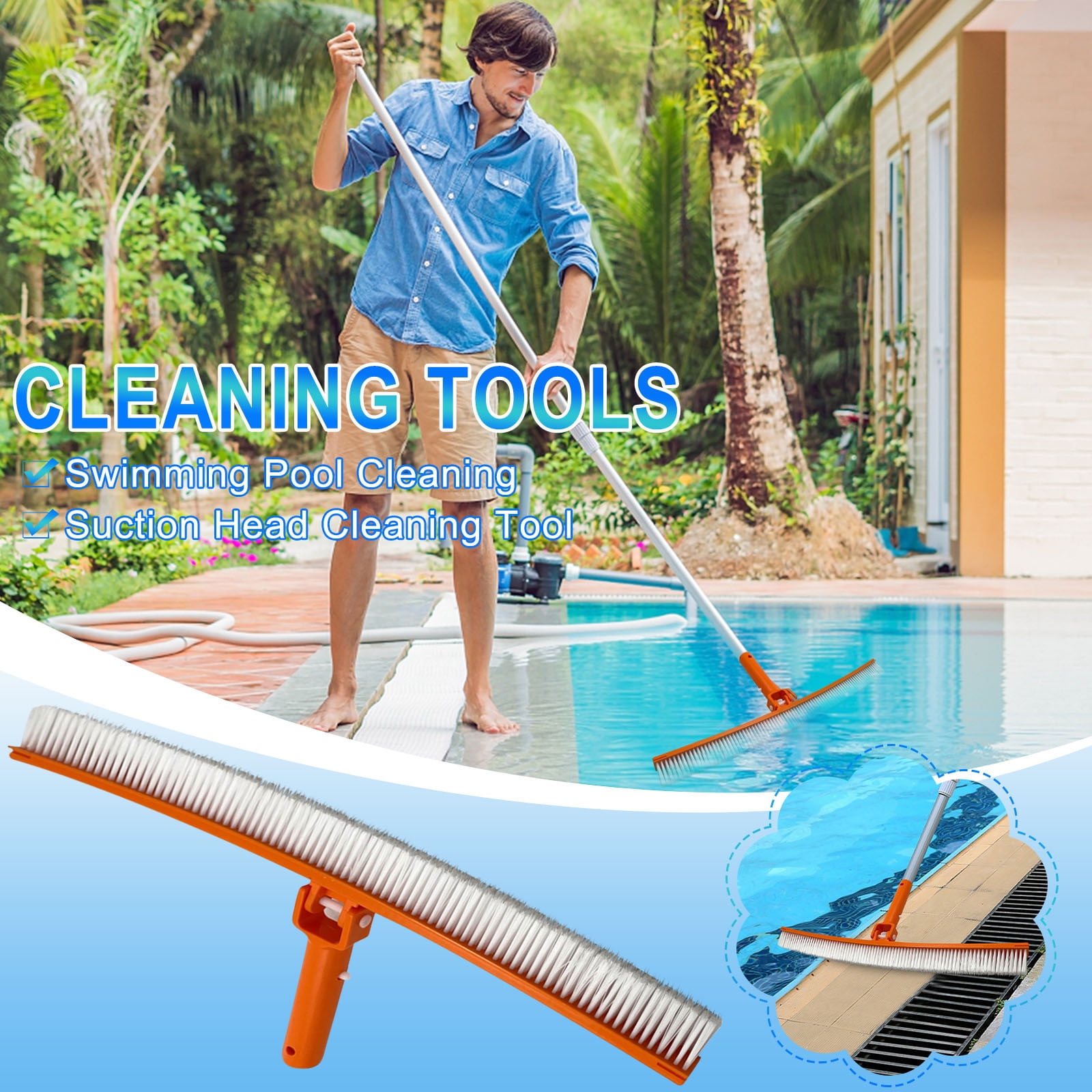 Swimming Pool Corner Steps Brush Heavy Duty Scrubbing Power Aquarium Algae  Moss Cleaning Brushes Cleaner Tools For Stairs Spa Jets Walls Tiles Floors