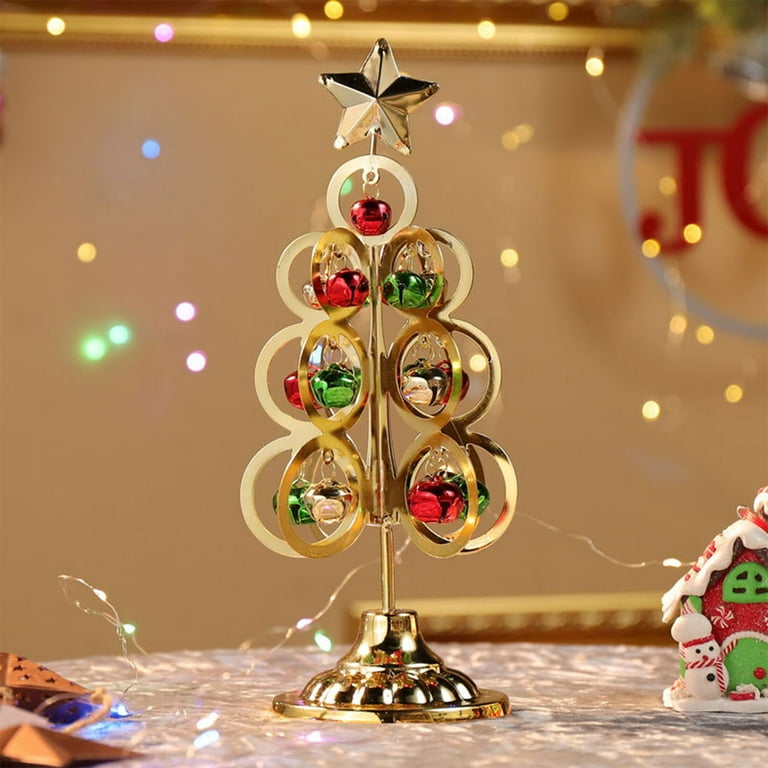 Metal Wrought Iron Wire Christmas Tree with Jingle Bell Vintage Table  Ornament for Xmas Party Decor - gold 