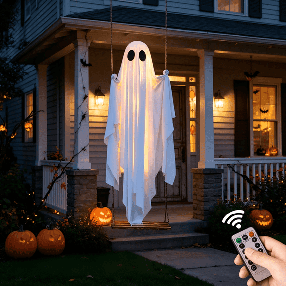 Clearance Early Halloween Decorations Outdoor - 5 FT Large Hanging Swing Ghost Halloween Decor, Spooky Cute Ghosts Decorations for Front Porch Yard Tree