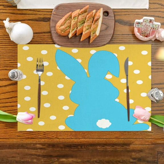 Clearance! Easter Décor, Easter Placemats Cute Rabbit Eggs Flowers Placemats Holiday Decoration round Glass Dining Room Table Set for 4 Natural Table
