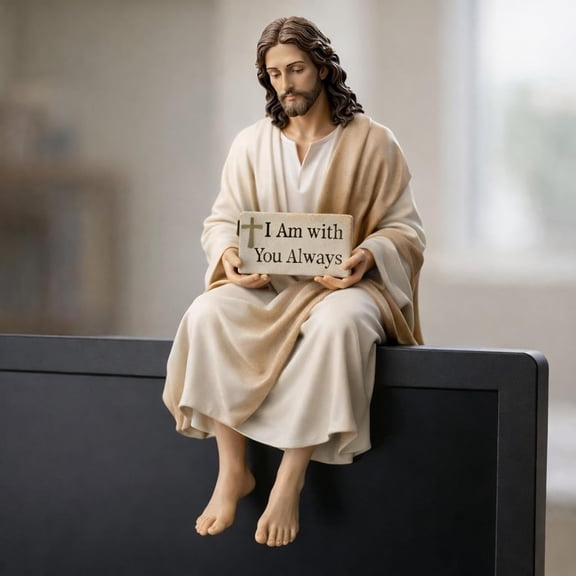 Clearance! Easter Jesus Resin Desk Companion Figurine, Handmade Sitting Jesus Christ Statue with "I Am with You Always", Unique Spiritual Religious Decorative Easter Gift for Car Home Office Decor