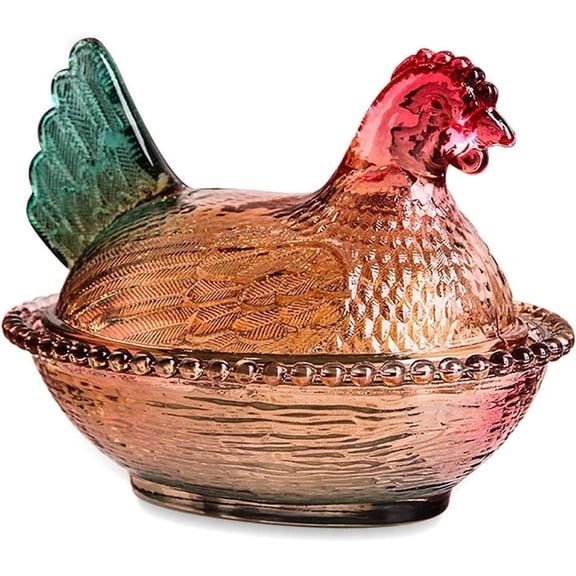 Clearance! Easter Vintage Glass Hen on Nest Dish with Lid - Large Pedestal Rooster Glass Candy Bowl - Colorful Crystal Candy Jar for Snacks, Dessert, Fruits - Home Kitchen Office Easter Decor Gifts