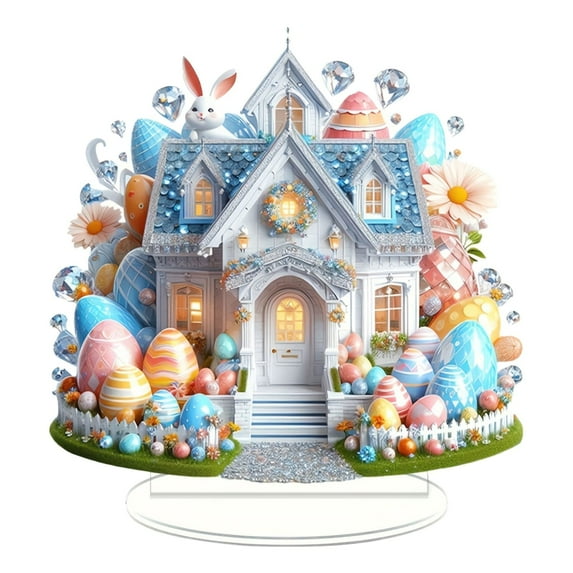 Clearance!! Easter decorations,Easter Bunny Decorative Acrylic Egg Ornament Festive Home Decor Tabletop Decoration For Easter Celebration