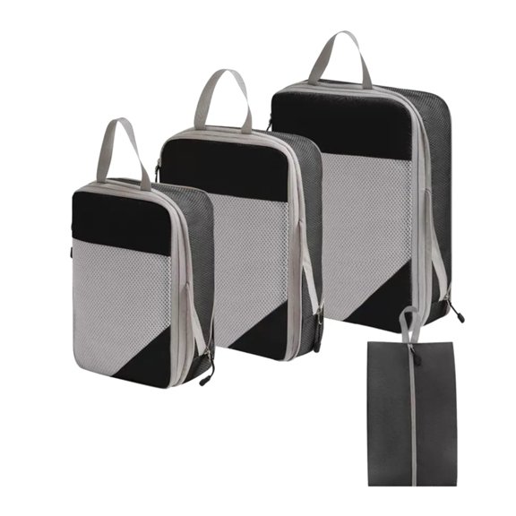 Clearance! Eeatig Storage Compression Packing Cubes 3/4 Set Compressible Packing Cubes with Laundry Bag Travel Packing Cubes for Carry on Luggage Household Essentials Black