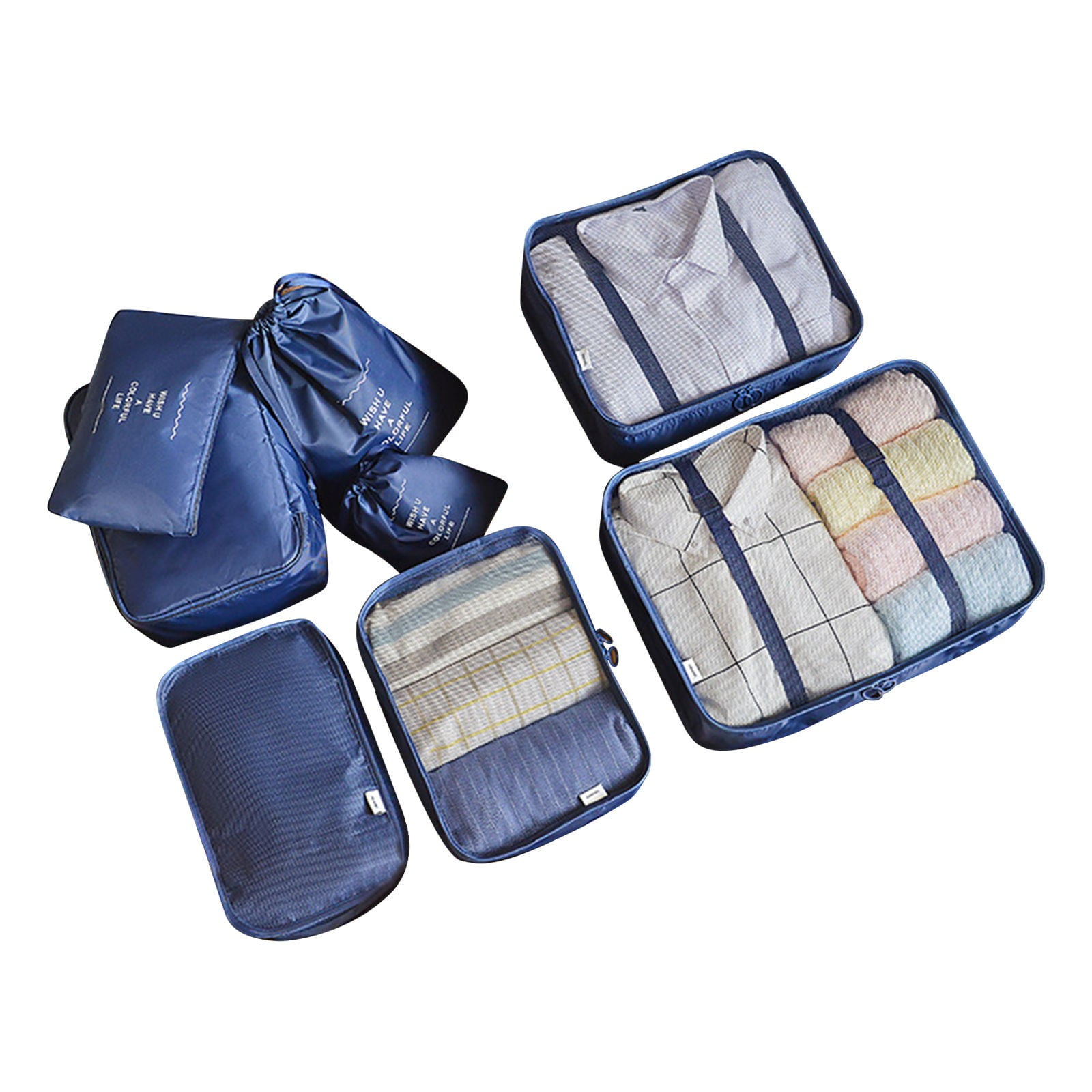 Clearance! Eeatig Storage Compression Packing Cubes for Luggage Set of 8 Travel Storage Bags for Clothes/Cosmetic/Shoes/Electronics Household Essentials Navy