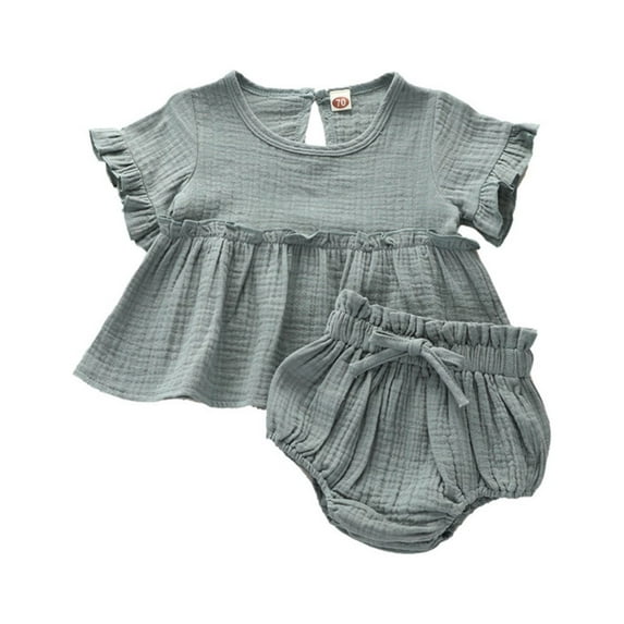 Efsteb Toddler Girl Summer Shorts Sets Comfy Solid Color Round Neck Short Sleeve T Shirts Shorts Set Casual Fashion Outfits (Green,6-12 Months)