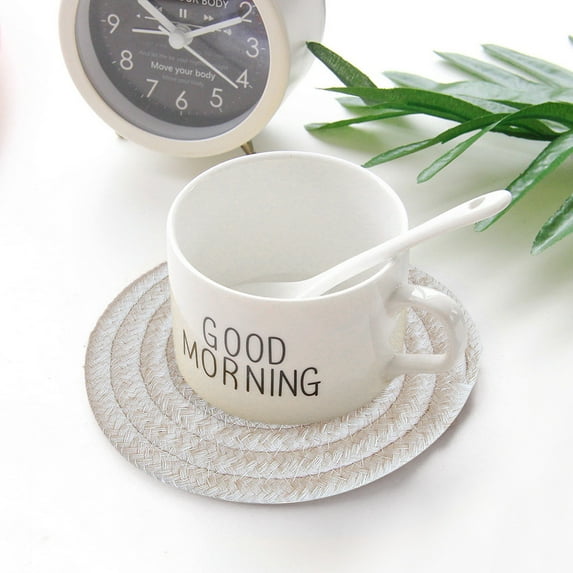 Clearance!Egooesam Kitchen Essentials,Round Placemats,18cm Cotton Insulation Mat Meal Mat Woven Anti Scalding Table Mat Bowl Mat Nordic Simple Pot Mat Cotton Insulation Mat,Accessories,White