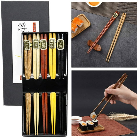Clearance! Eguiwyn Reusable Chopsticks Japanese Natural Wooden Classic Style Pairs Lightweight Hand Carved Sticks 8.8 Inch 22.5cm Set
