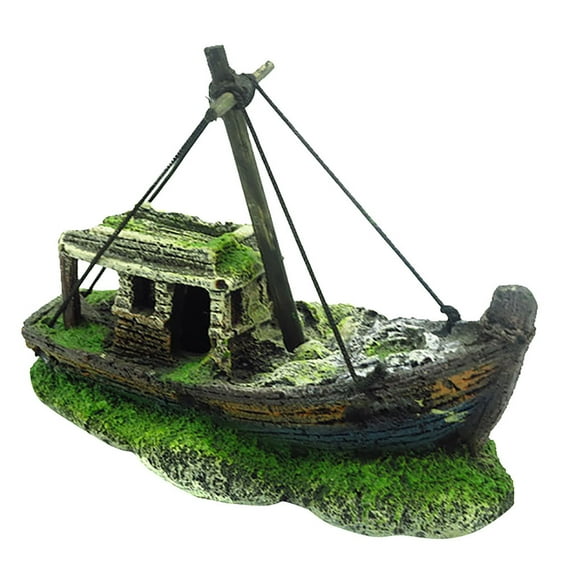 Clearance! Eguiwyn The Holder Aquarium Fish Tank Landscape Pirate Ship Wreck Ship Decor Resin Boat Ornament B