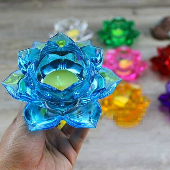 Clearance! Eguiwyn candlestick 8 Colors Glass Lotu Flower Candle Tea Light Holder Buddhist Candlestick Candles & Holders A