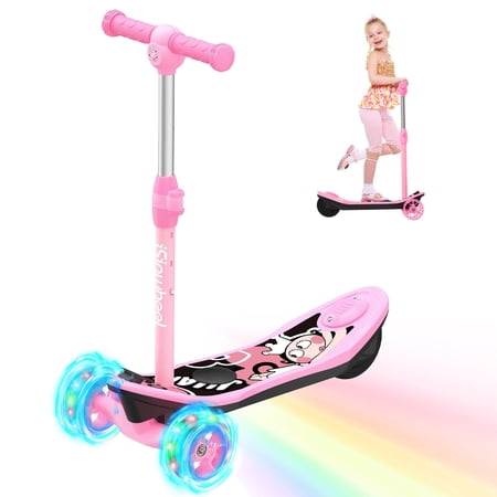 Clearance Electric Scooter for Kids Ages 3-12, 3 Wheel Height Adjustable Folding Pedal Scooter, LED Lights Surprise Gifts for Kids, Pink