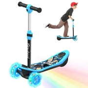 Clearance Electric Scooter for Kids Ages 3-12, 3 Wheel Height Adjustable Folding Pedal Scooter, LED Lights Surprise Gifts for Kids,  Blue