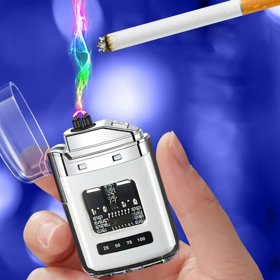 Electronic Rechargeable Lighter, Electric Arc Lighter, Transparent Waterproof Double Arc Lighter LED Power Display Type-C Rechargeable Lighter Outdoor Windproof flameless Plasma Lighter