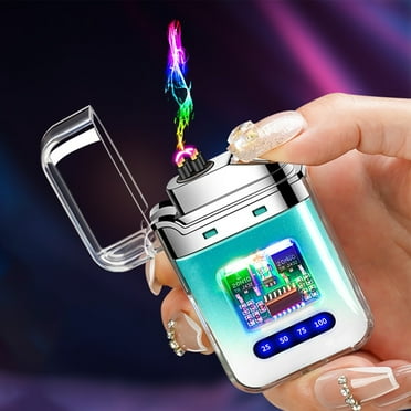 Clearance! Electronic Rechargeable Lighter, Electric Arc Lighter, Transparent Waterproof Double Arc Lighter LED Power Display Type-C Rechargeable Lighter Outdoor Windproof flameless Plasma Lighter