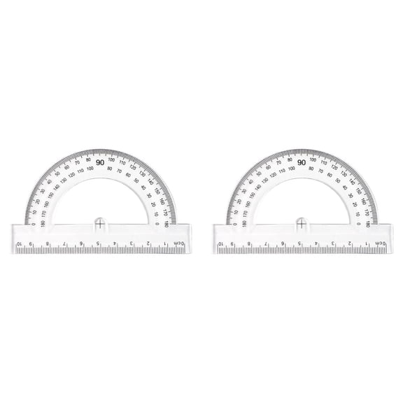 Clearance Eligible Plastic Protractor Set, 3.93 Inch Clear 180 Degree Angle Finder, Bulk Geometry Measuring Tool for Drafting, Craft & Blueprint Work, 2‑Pack, Clear