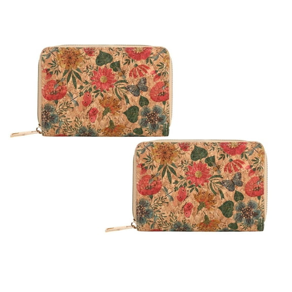 Clearance Equipment package under $7,Ladies Short Wallet Retro Literary Personality Card Printing Design Wood Grain Large Capacity Purse 2PC