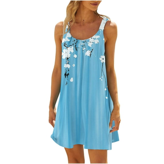 Erwazi Beach Cover Up Dresses for Women Summer Sleeveless Tank Dress Pleated Floral T Shirt Dress Casual Mini Dress Sundress