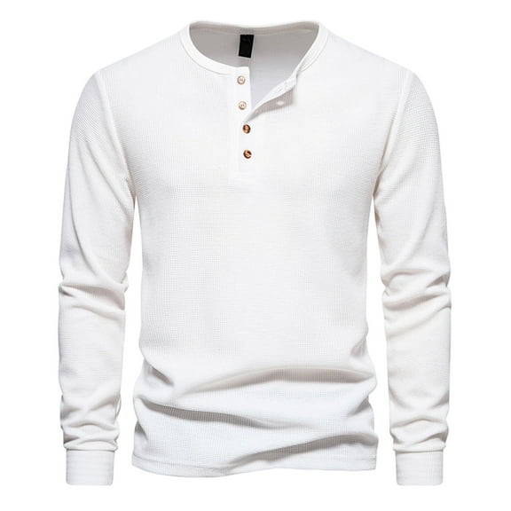 Erwazi Men's Long Sleeve Waffle Henley Shirts Casual Henley T-shirts for Men
