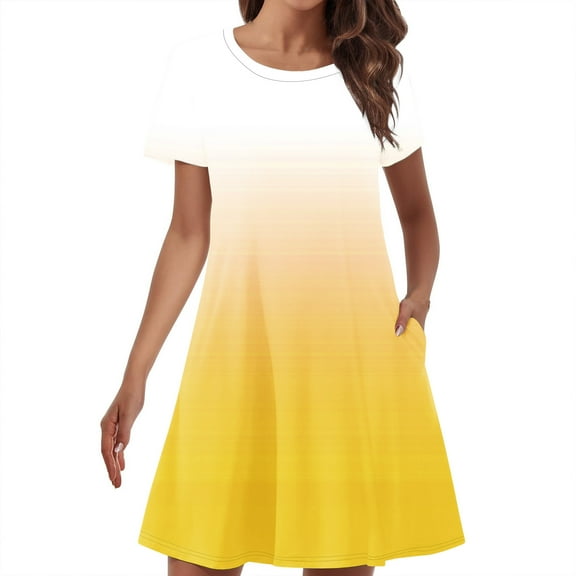 Erwazi Women's Crew Neck Short Sleeve T Shirt Dress Summer Trendy Basic Casual Dresses Swing Flowy Midi Dress with Pockets
