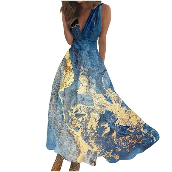 Erwazi Womens Sleeveless Maxi Dress Casual Summer Beach Floral Long Sundress