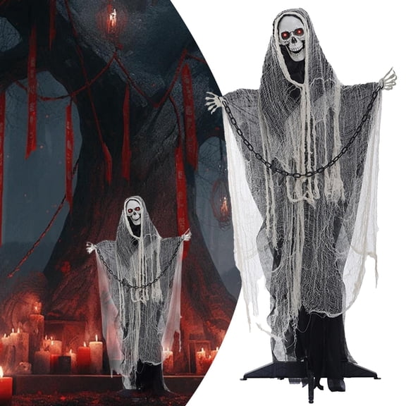 Clearance Event & Party under $50,Animated Halloween Decorations Halloween Decorations 63" Standing Swinging Decor Light Up Red Sound & Activated Halloween Animatronics For Home Indoor Outside Y