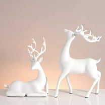 Clearance Event & Party under $50,Reindeer Christmas Decorations Deer Ornaments 2PCS Resin Sitting And Standing Deer Statues Black Modern Style Christmas Reindeer Figurines Desk Ornament For Liv