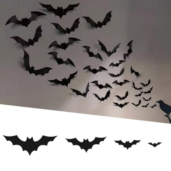 Clearance Event & Party under $1,Bats Wall Decor 12 Pcs 3D Bat Halloween Decoration Stickers For Decor 4 Size Black Bats For Room Décor