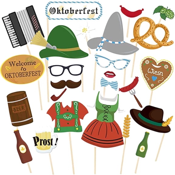 Clearance Event & Party under $10,26 Pcs The Oktoberfest Photo Booth Props With Stick German Oktoberfest Selfie Props