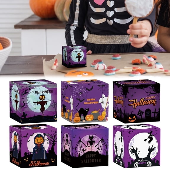 Clearance Event & Party under $5,Halloween Decoration Paper Candy Snack Packaging Goodie Boxs Halloween Bags Three Paper Box Event Props